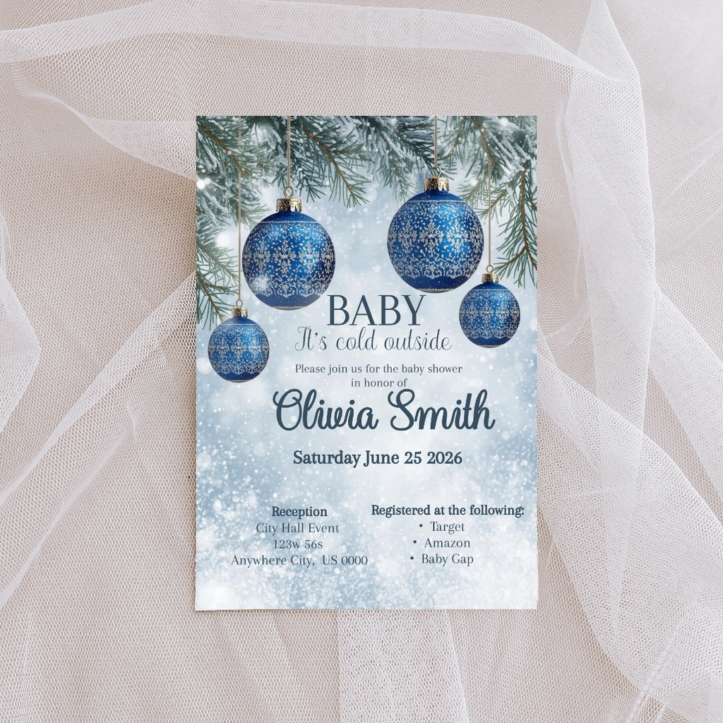Editable Winter Baby Shower Invitation | Baby It’s Cold Outside Blue Boy Invite