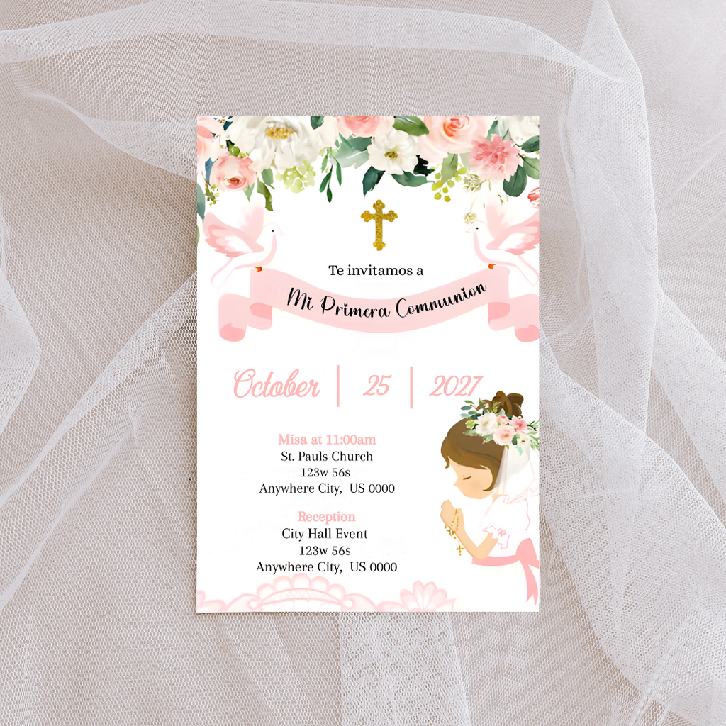 Editable First Communion Invitation for Girl | Spanish Primera Comunión Digital Invite