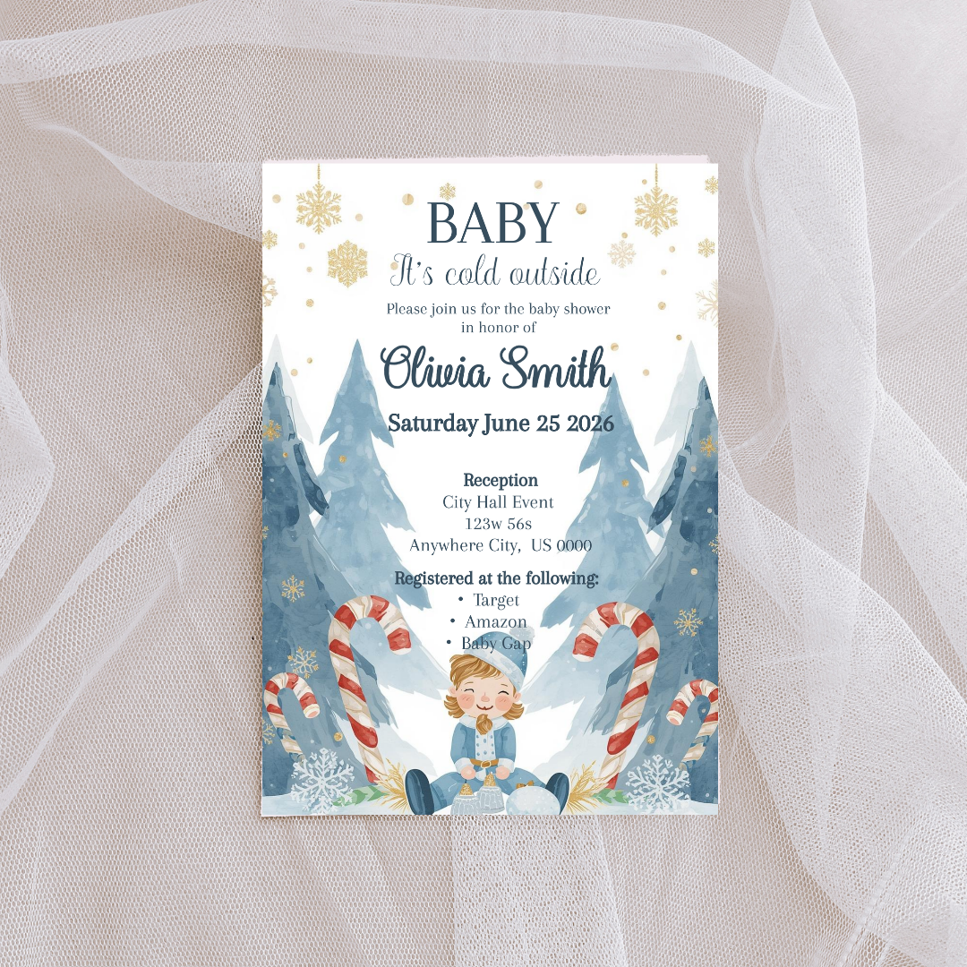 Baby It’s Cold Outside Baby Shower Invitation | Winter Wonderland Boy Invite