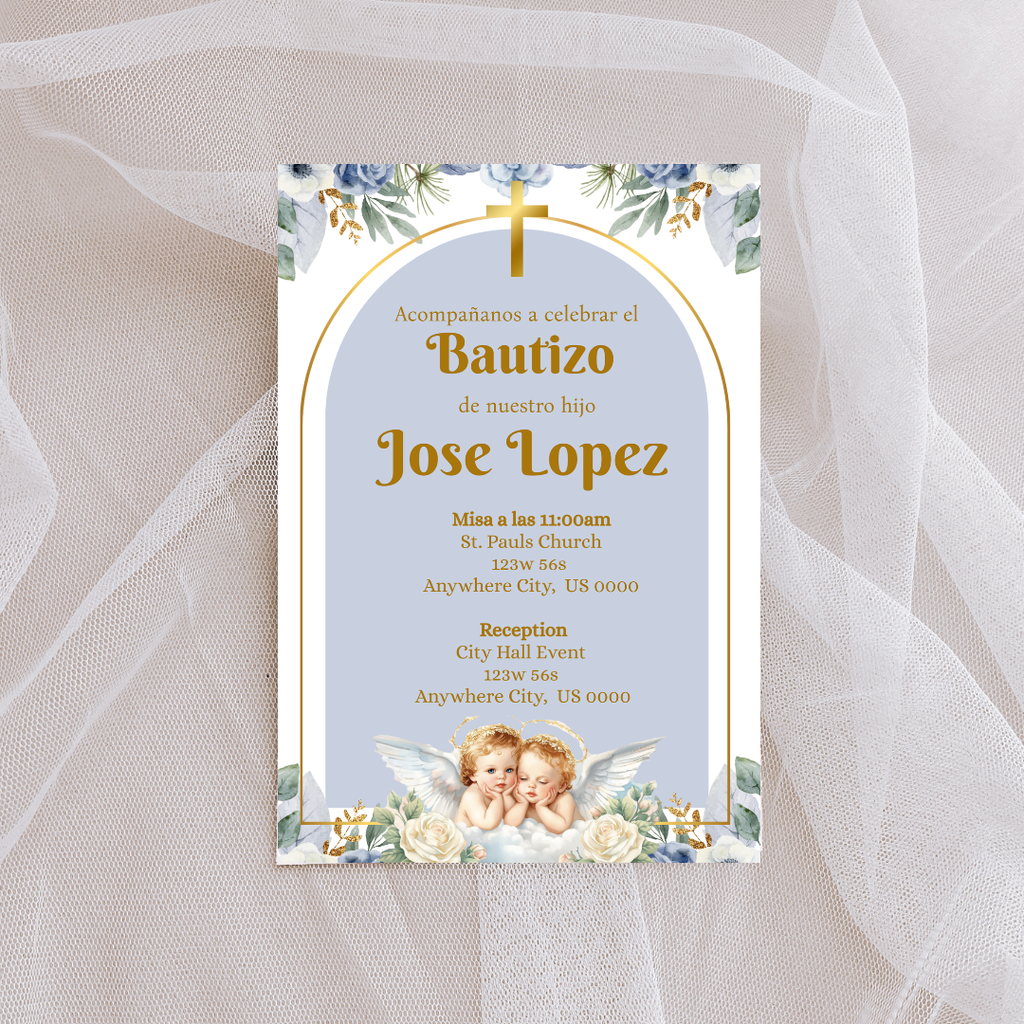 Blue Bautizo Cardstock Invites