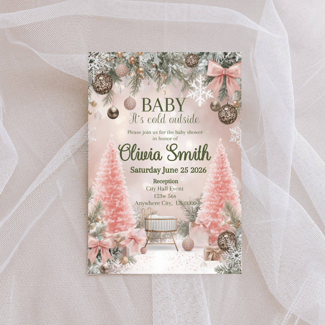 Pink Baby ITS COLD OUTSIDE Digital Invite