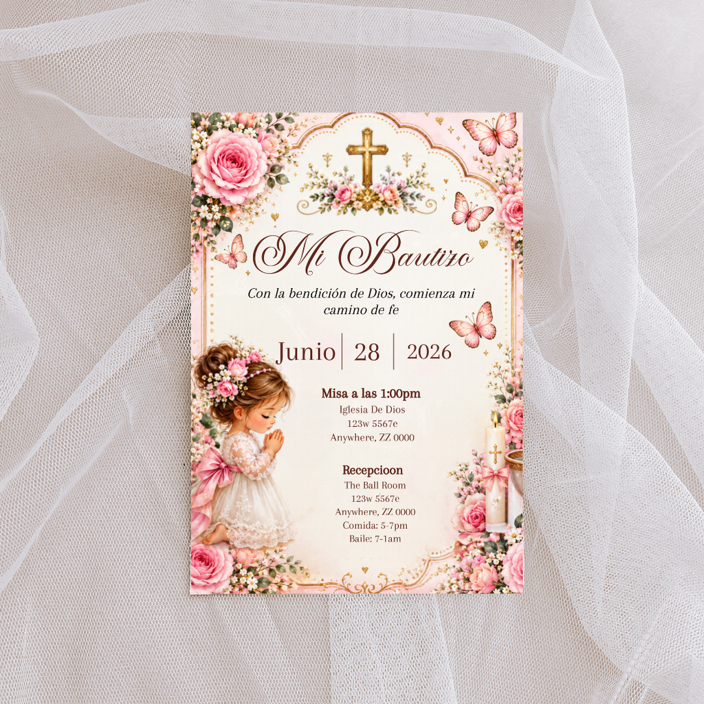 Pink Bautizo Invite