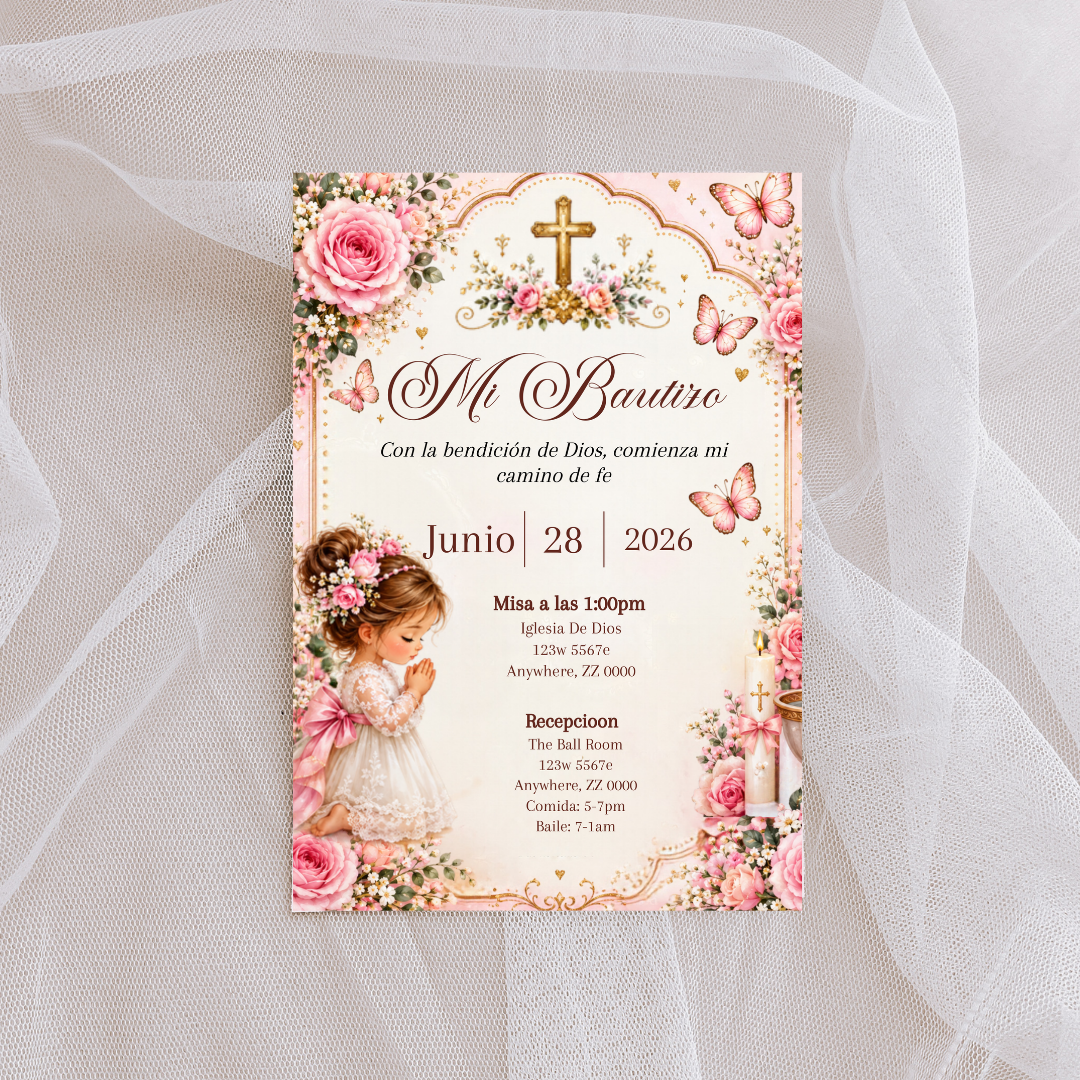 Pink Bautizo Invite