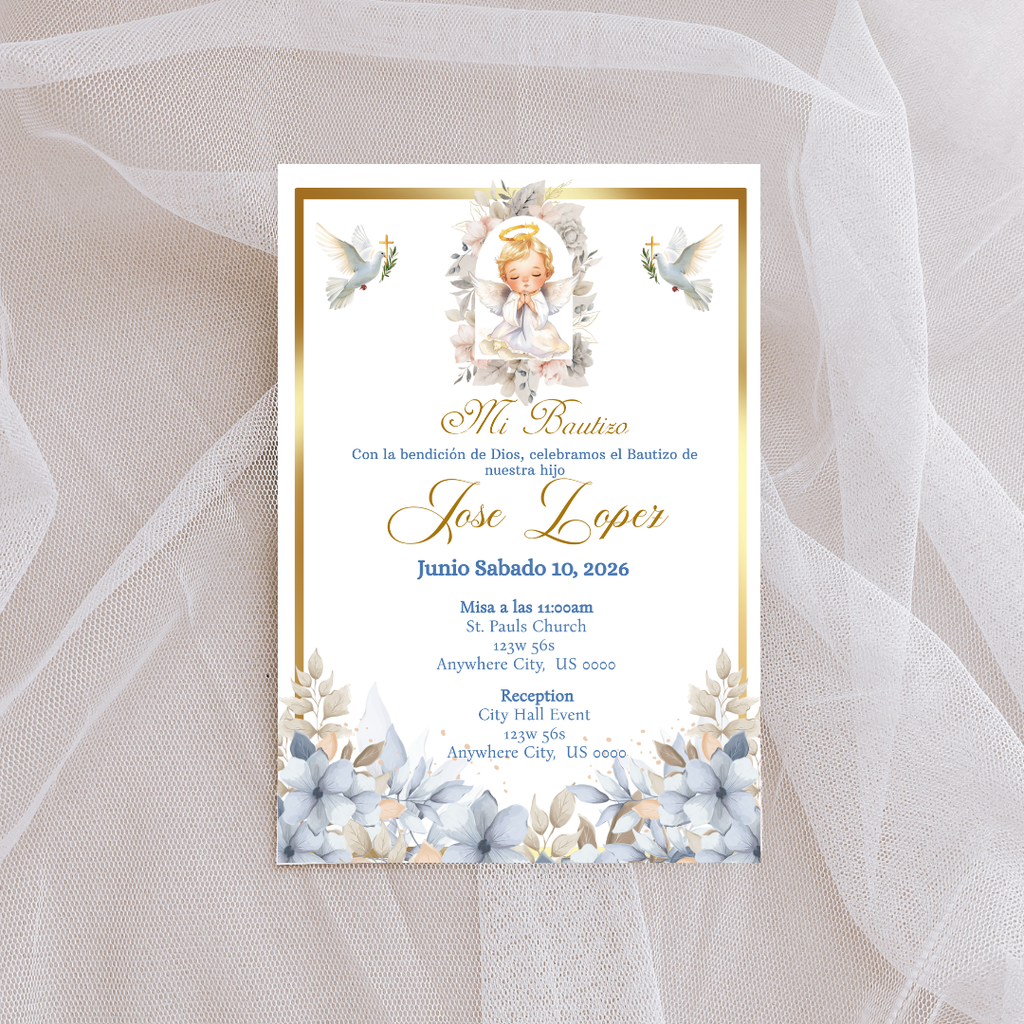 Blue Bautizo Cardstock Invite