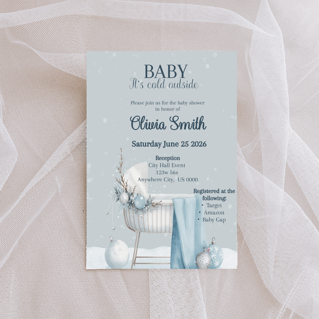 Editable Winter Baby Shower Invitation | Baby It’s Cold Outside Boy Invite