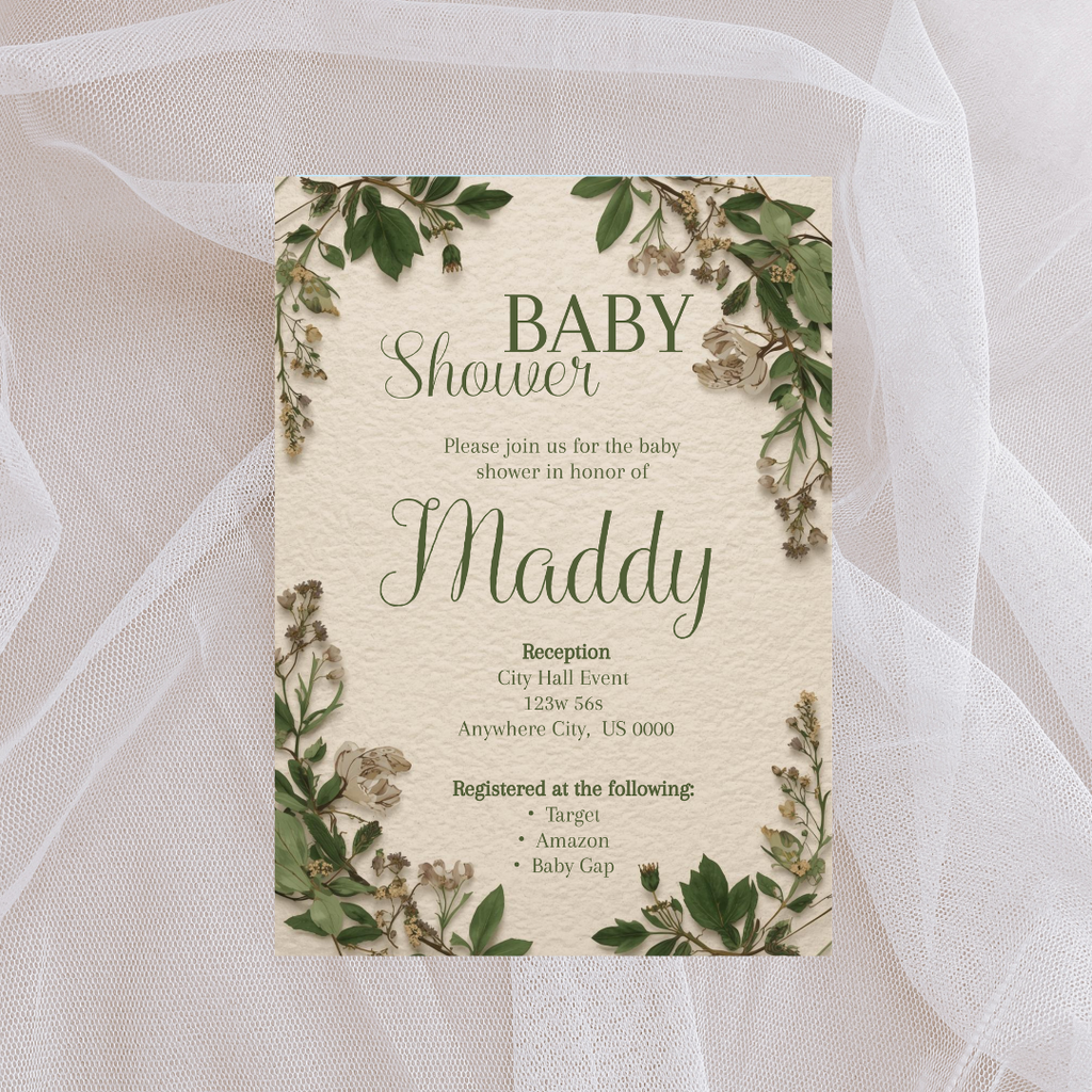 Green Baby Shower Cardstock Invite