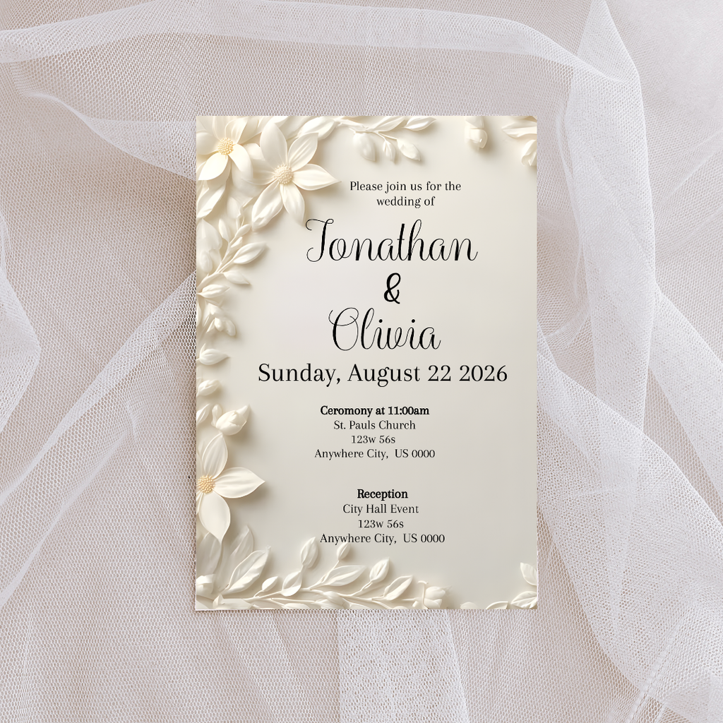 Editable Ivory Floral Wedding Invitation | Elegant Cream Wedding Invite