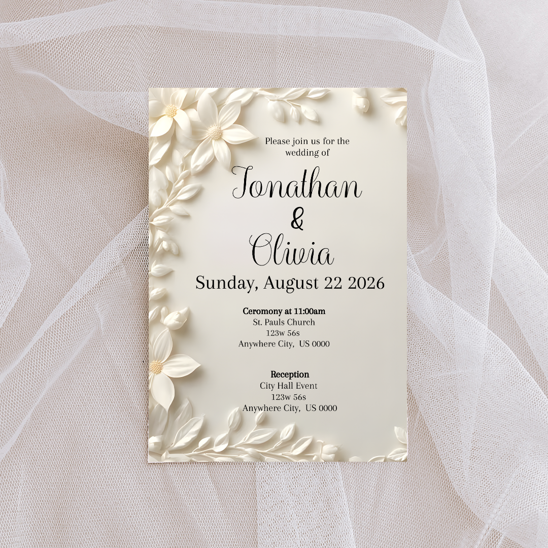 Editable Ivory Floral Wedding Invitation | Elegant Cream Wedding Invite
