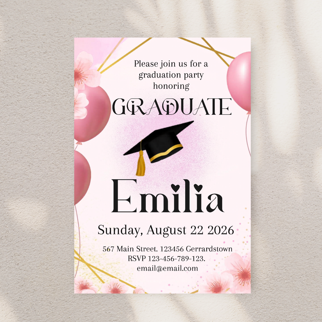 Pink Graduate Cardstock Invite