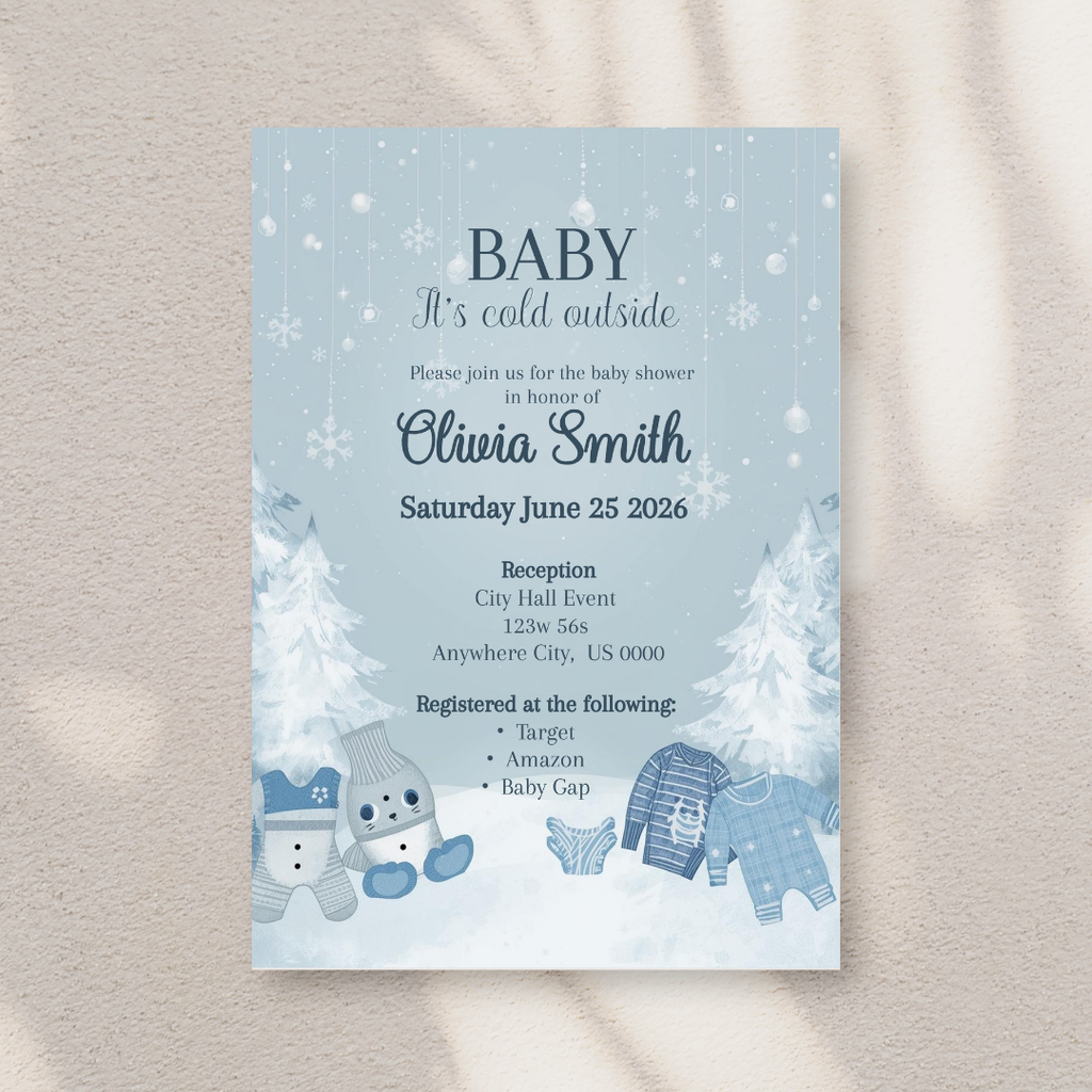 Editable Winter Wonderland Baby Shower Invitation | Baby It’s Cold Outside Boy Invite