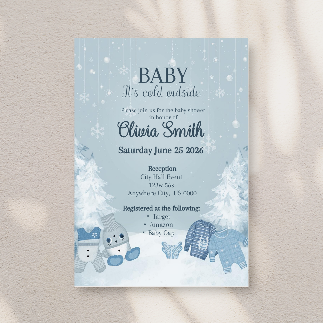 Editable Winter Wonderland Baby Shower Invitation | Baby It’s Cold Outside Boy Invite