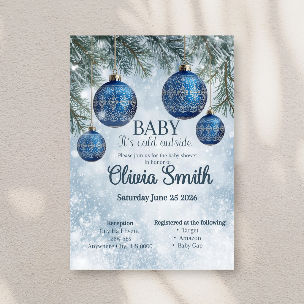 Editable Winter Baby Shower Invitation | Baby It’s Cold Outside Blue Boy Invite