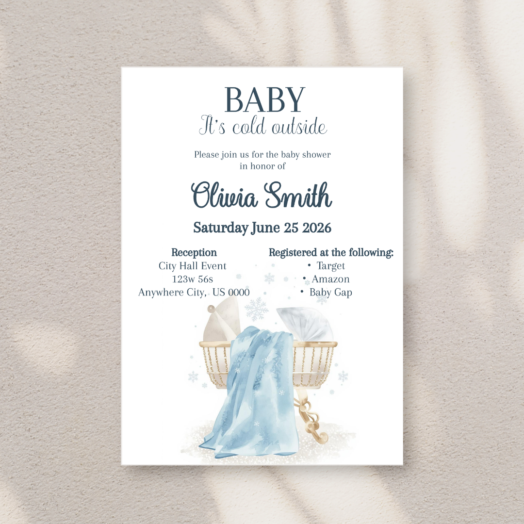 Baby It’s Cold Outside Baby Shower Invitation | Winter Baby Boy Editable Invite