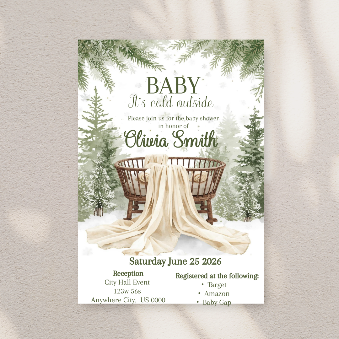 Baby ITS COLD OUTSIDE Cardstock Invite