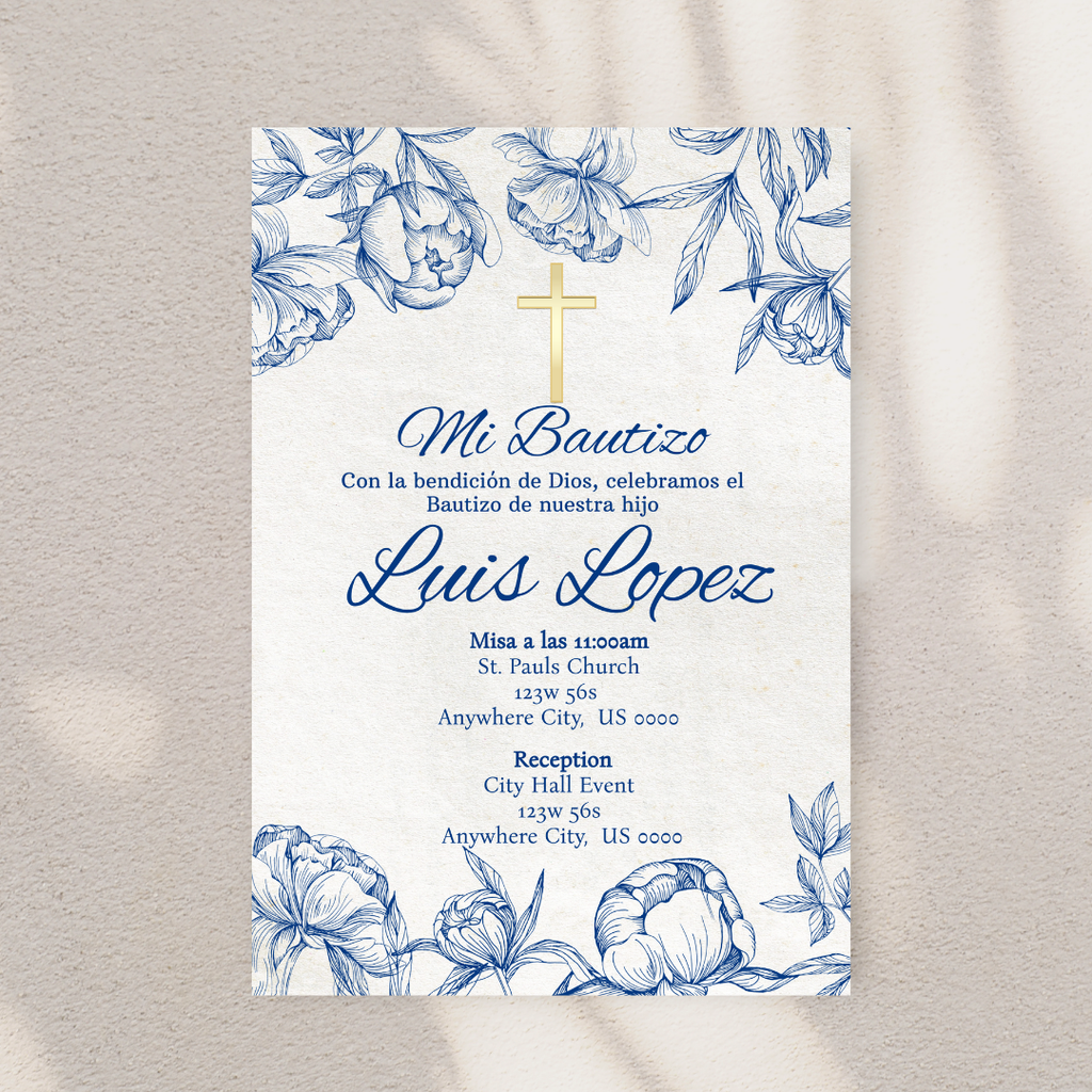 Blue Bautizo Cardstock Invites