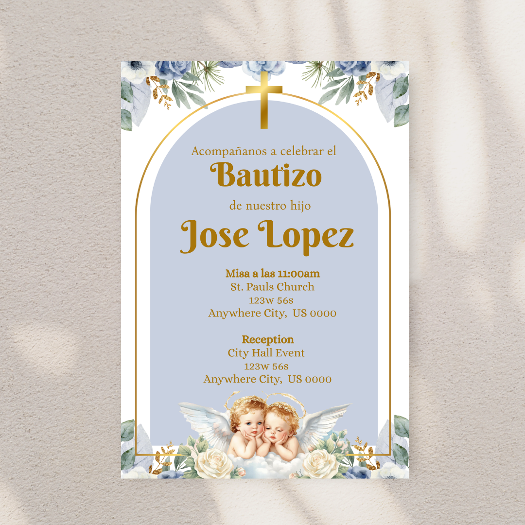 Blue Bautizo Cardstock Invites