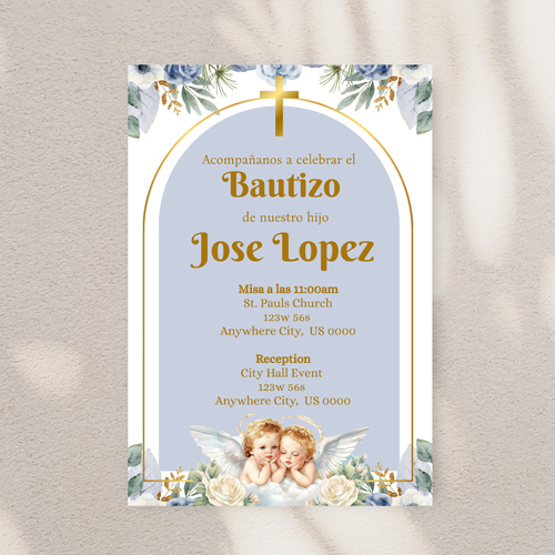 Blue Bautizo Cardstock Invites