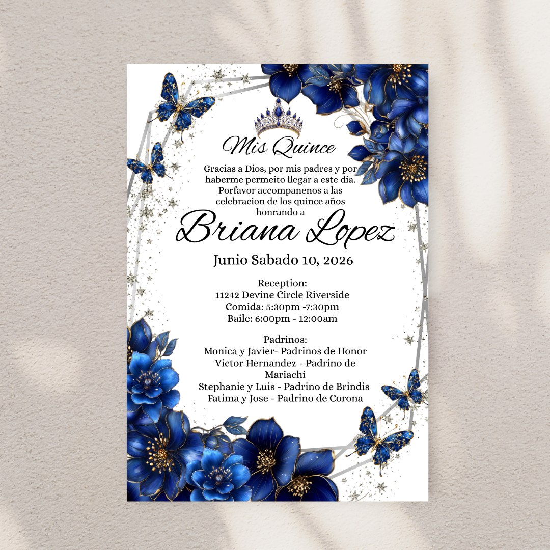 Navy Blue Quince Cardstock Invites
