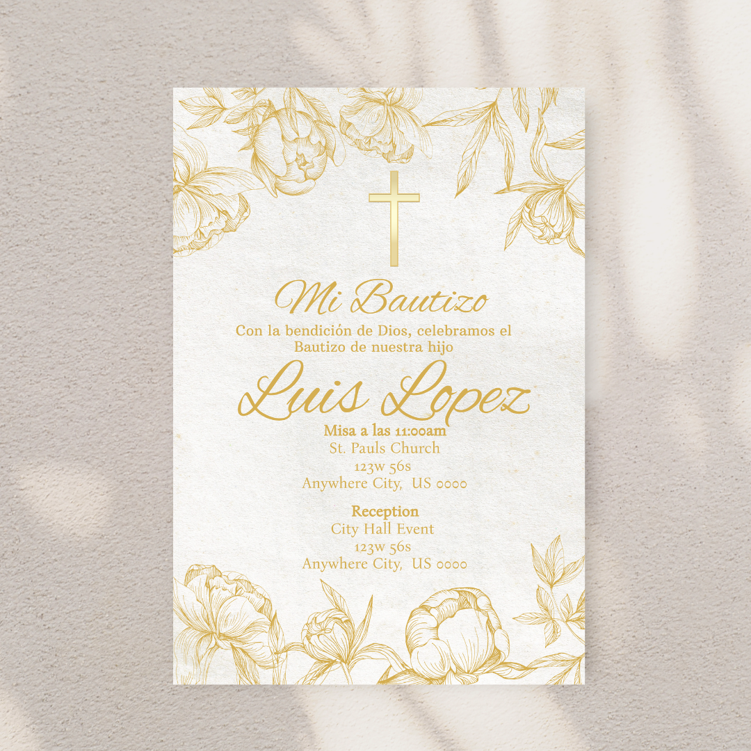 Gold Bautizo Digital Invite