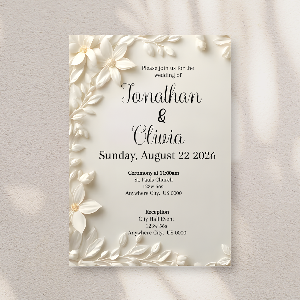 Editable Ivory Floral Wedding Invitation | Elegant Cream Wedding Invite