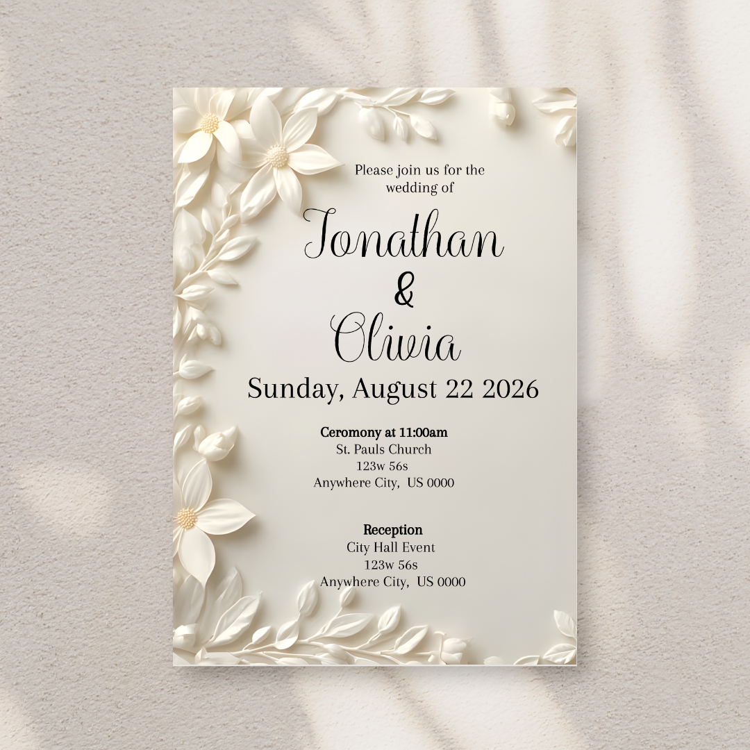 Editable Ivory Floral Wedding Invitation | Elegant Cream Wedding Invite