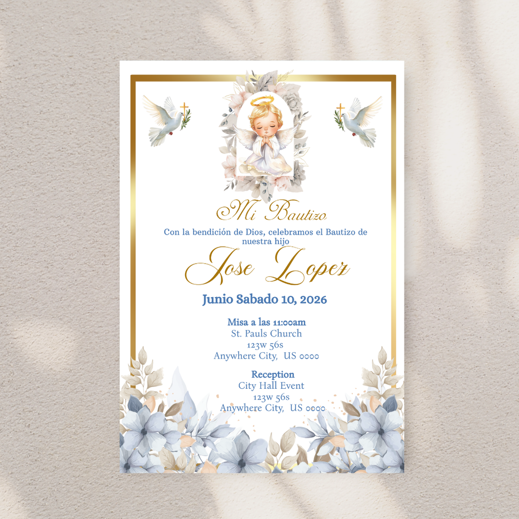 Blue Bautizo Cardstock Invite