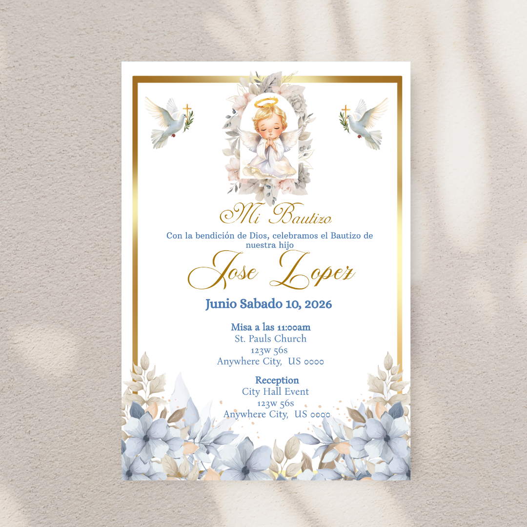 Blue Bautizo Cardstock Invite