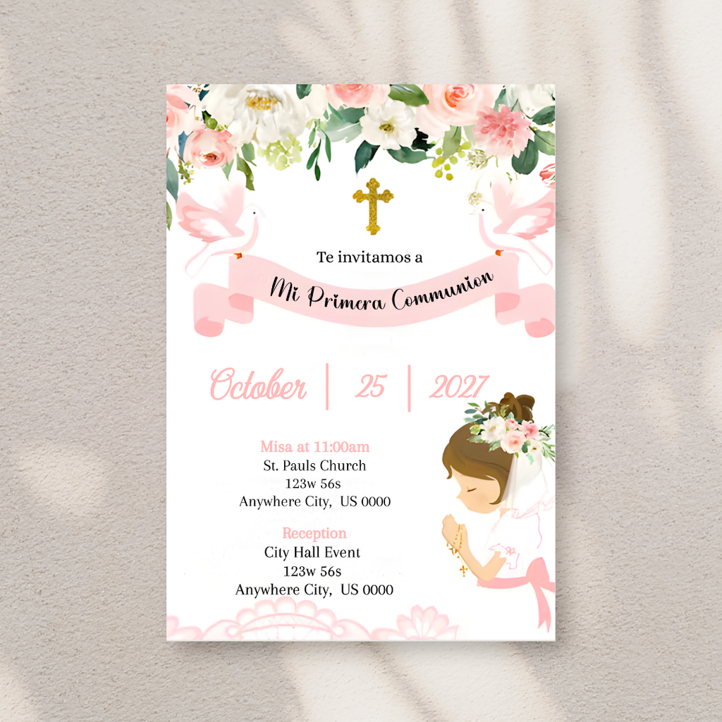 Editable First Communion Invitation for Girl | Spanish Primera Comunión Digital Invite