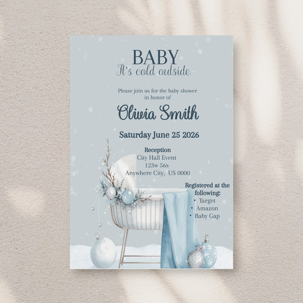 Editable Winter Baby Shower Invitation | Baby It’s Cold Outside Boy Invite