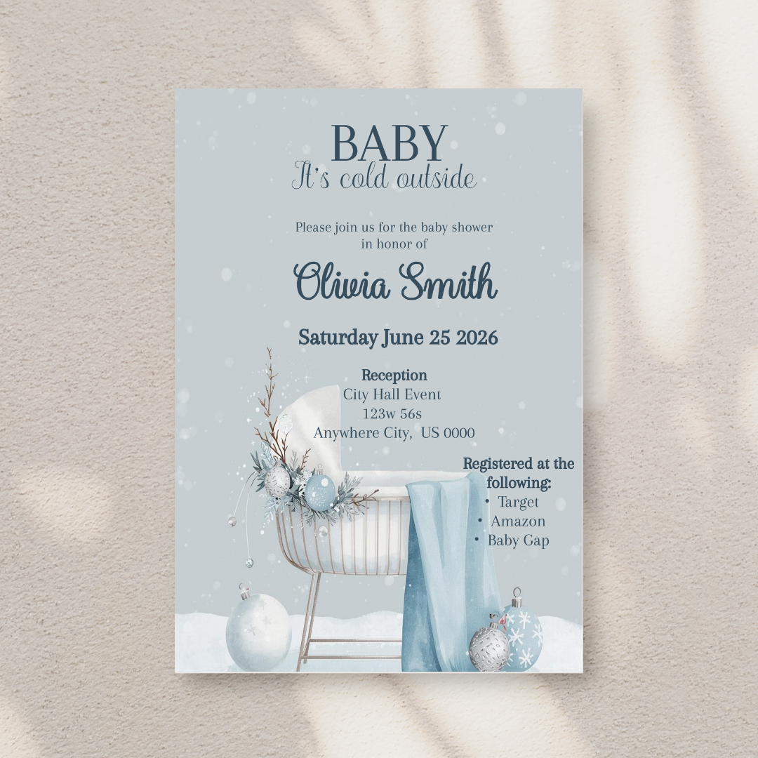 Editable Winter Baby Shower Invitation | Baby It’s Cold Outside Boy Invite