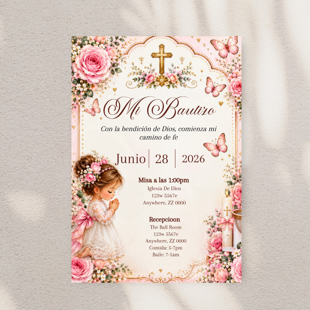 Pink Bautizo Invite