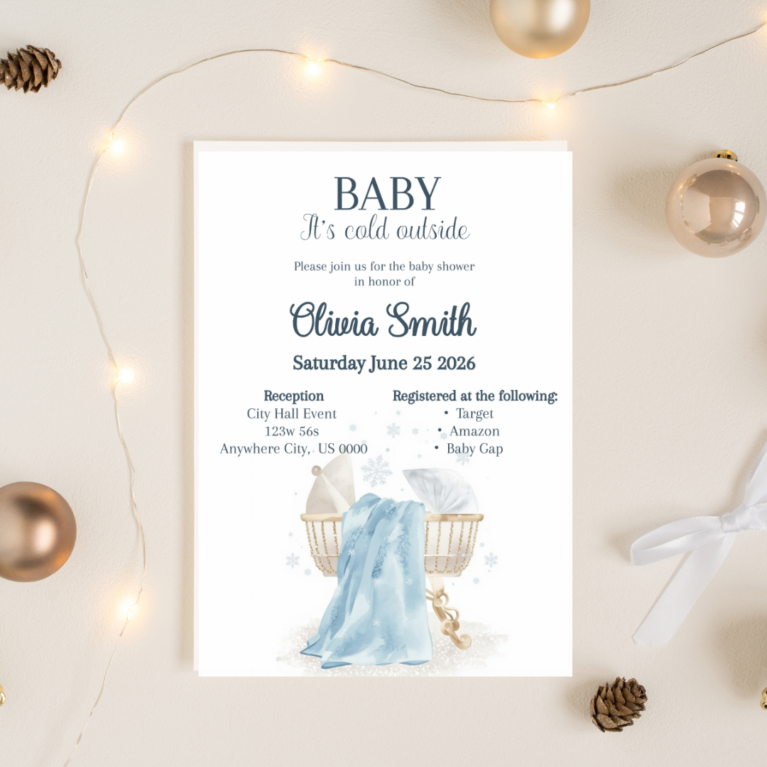 Baby It’s Cold Outside Baby Shower Invitation | Winter Baby Boy Editable Invite