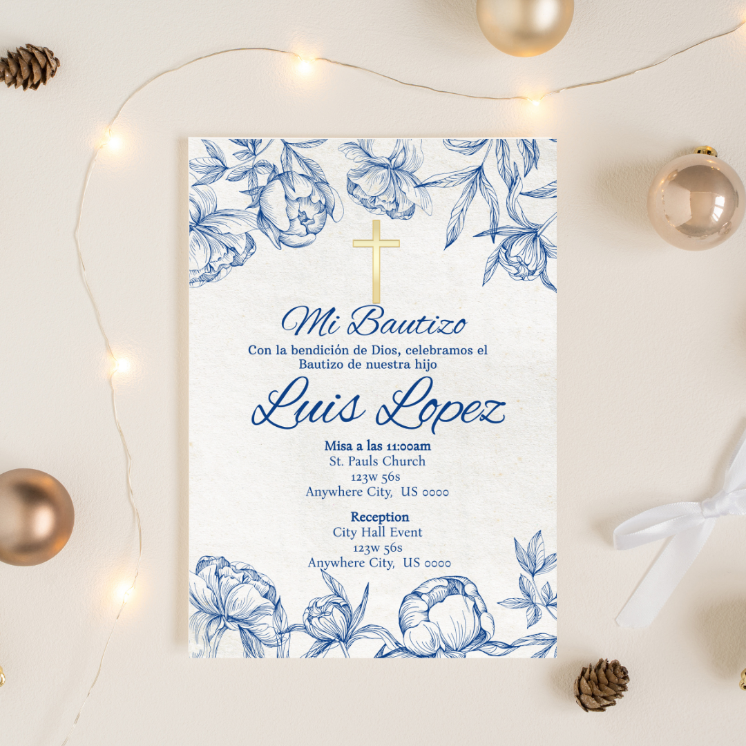 Blue Bautizo Cardstock Invites