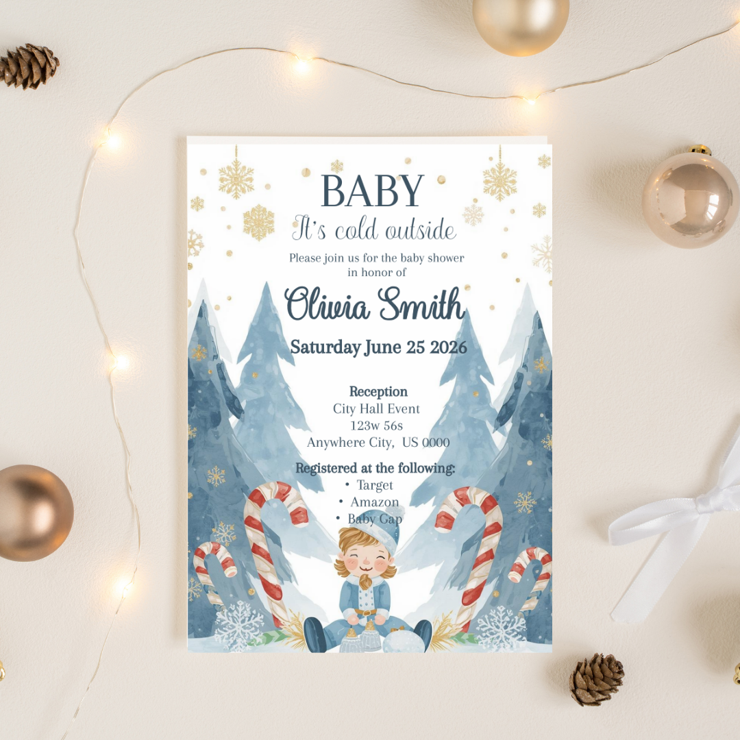Baby It’s Cold Outside Baby Shower Invitation | Winter Wonderland Boy Invite