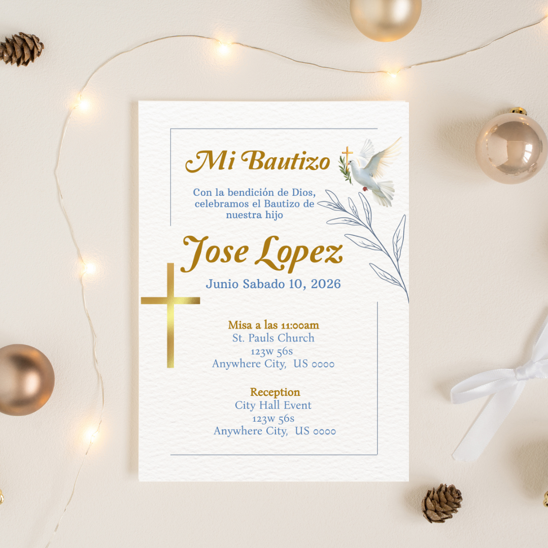 Boy Bautizo Cardstock Invites