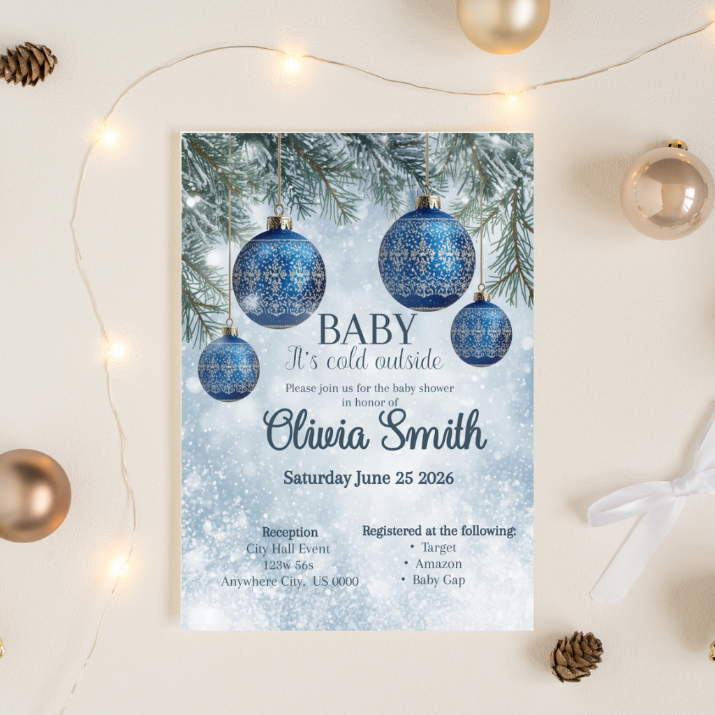 Editable Winter Baby Shower Invitation | Baby It’s Cold Outside Blue Boy Invite