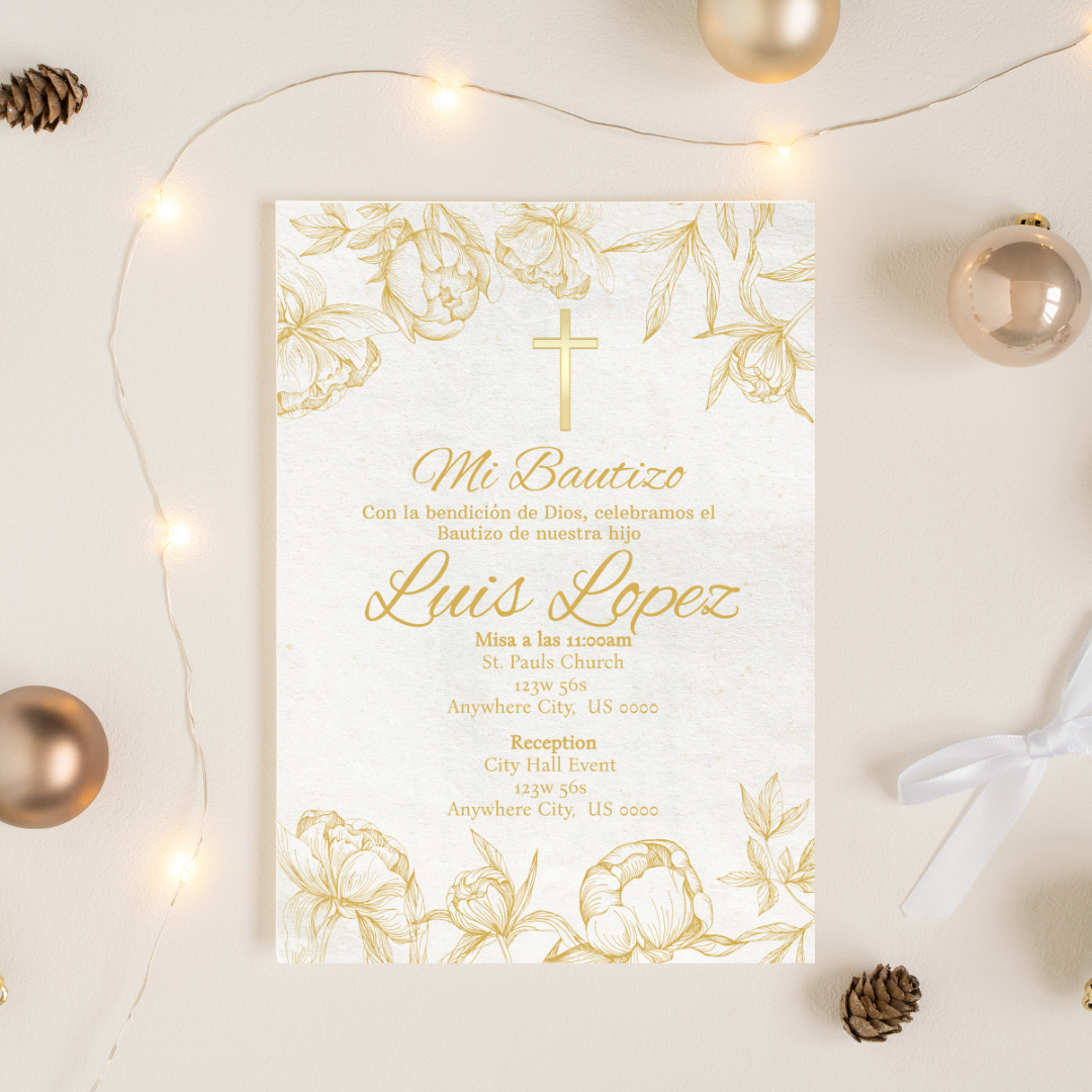Gold Bautizo Cardstock Invite