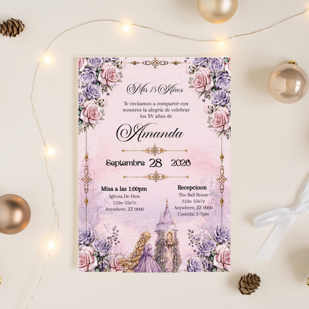 Editable Rapunzel Quinceañera Invitation | Spanish Fairytale XV Invite