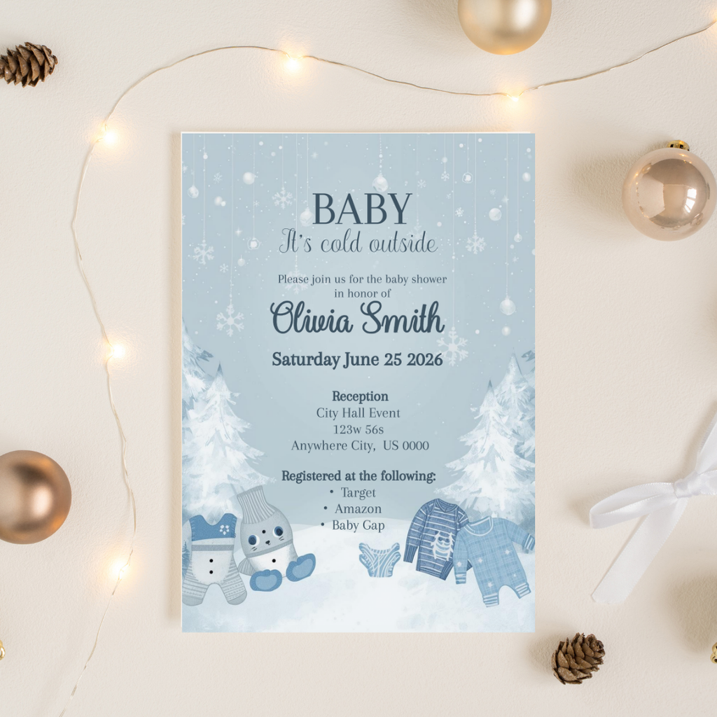 Editable Winter Wonderland Baby Shower Invitation | Baby It’s Cold Outside Boy Invite