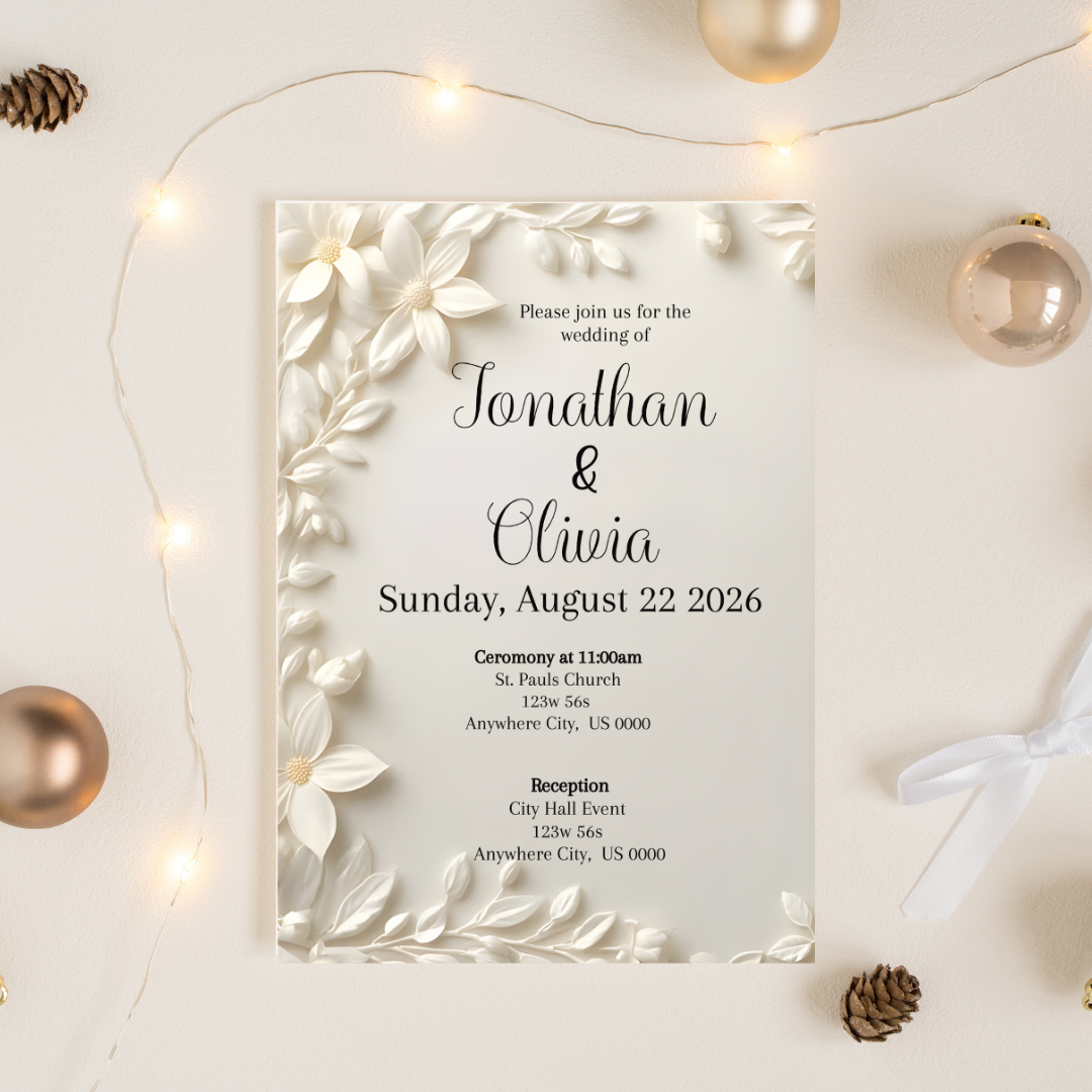 Editable Ivory Floral Wedding Invitation | Elegant Cream Wedding Invite