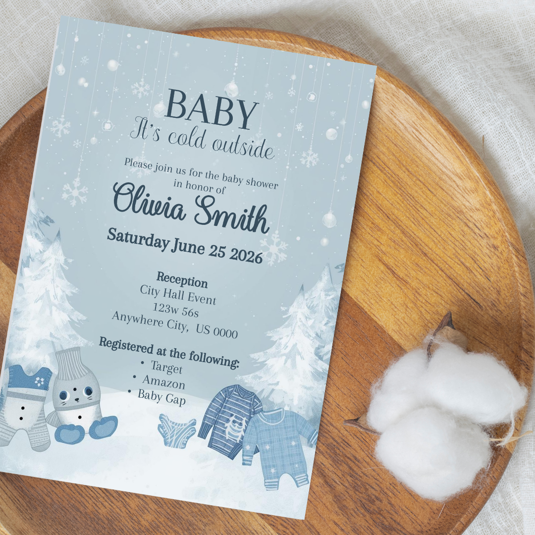 Editable Winter Wonderland Baby Shower Invitation | Baby It’s Cold Outside Boy Invite