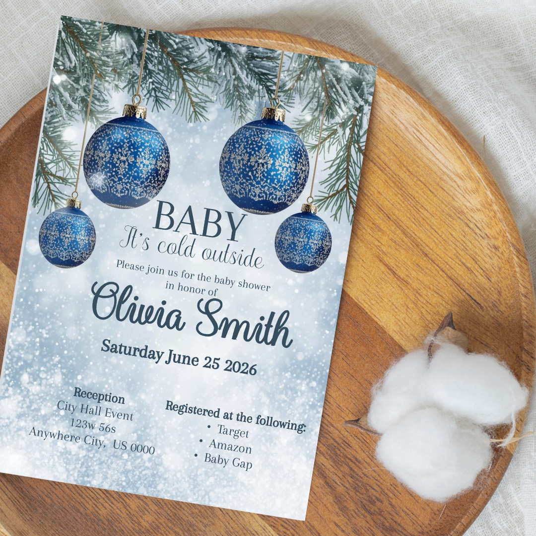 Editable Winter Baby Shower Invitation | Baby It’s Cold Outside Blue Boy Invite