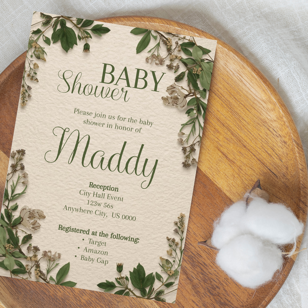 Green Baby Shower Cardstock Invite