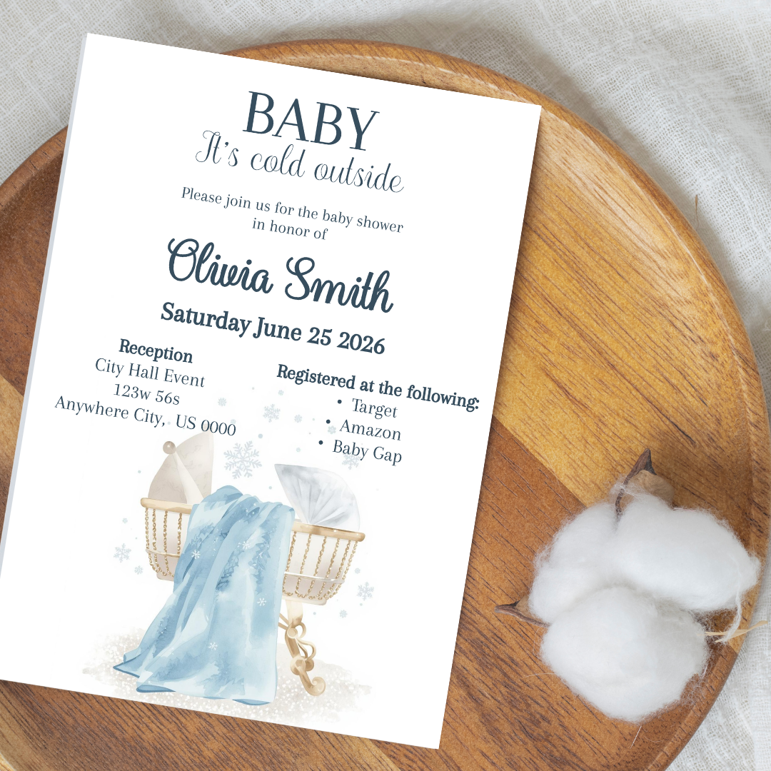 Baby It’s Cold Outside Baby Shower Invitation | Winter Baby Boy Editable Invite