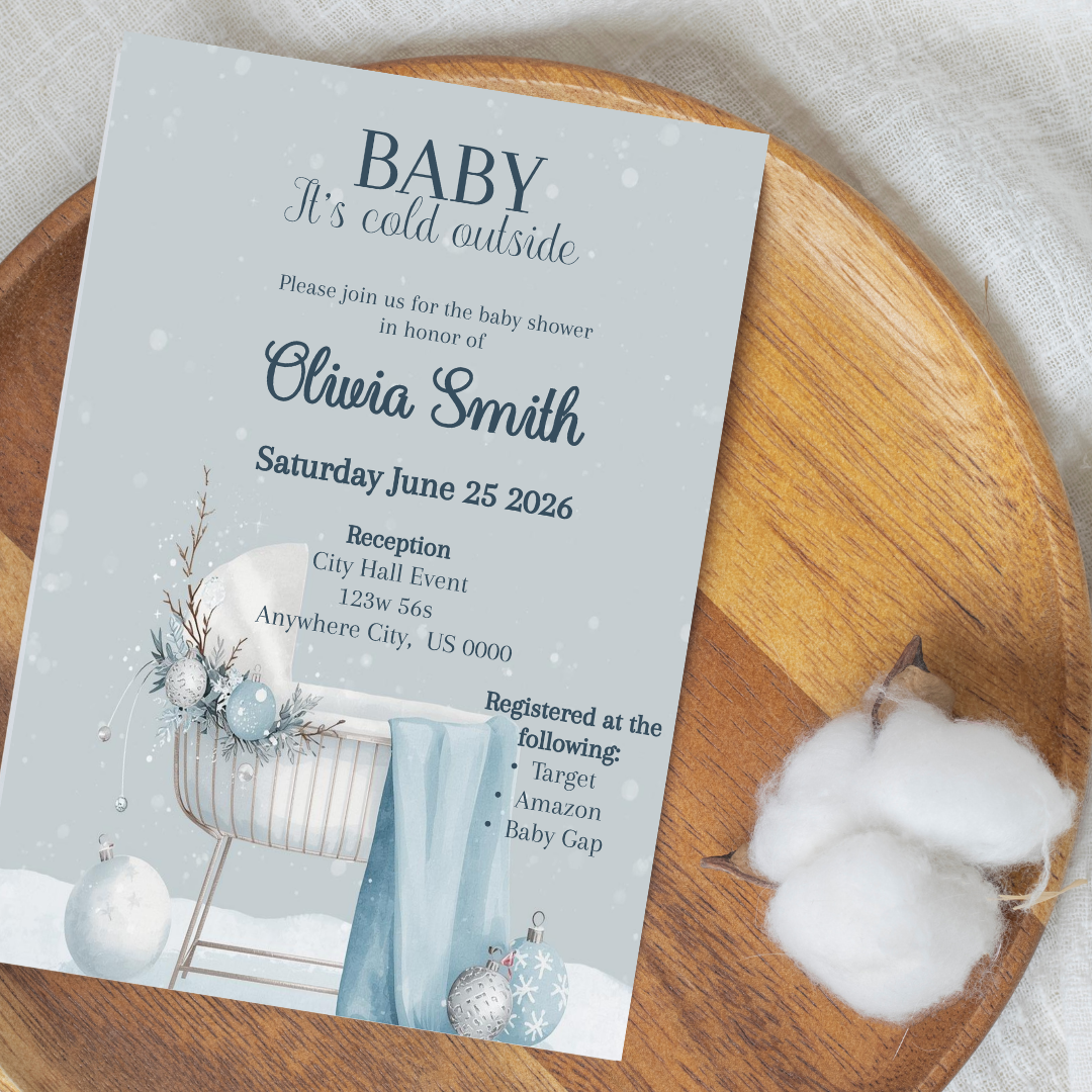Editable Winter Baby Shower Invitation | Baby It’s Cold Outside Boy Invite
