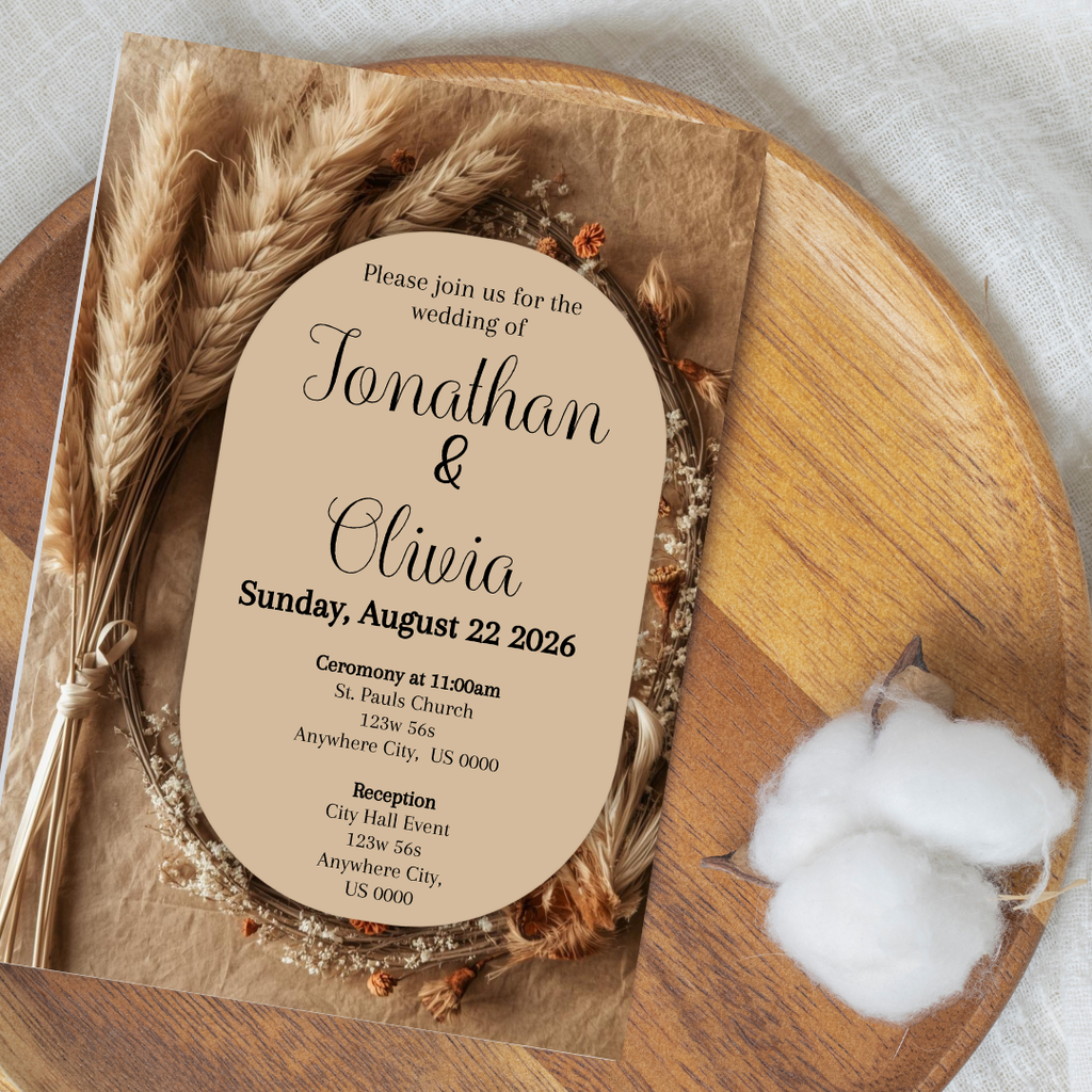 Editable Boho Wedding Invitation | Pampas Grass Rustic Neutral Wedding Invite