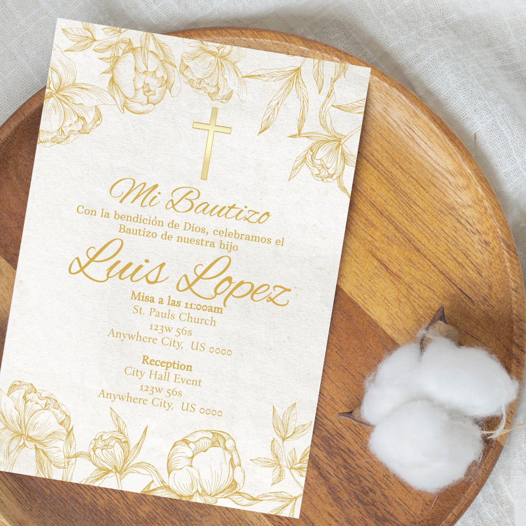 Gold Bautizo Digital Invite