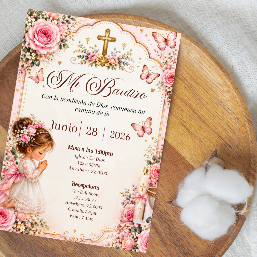 Pink Bautizo Invite