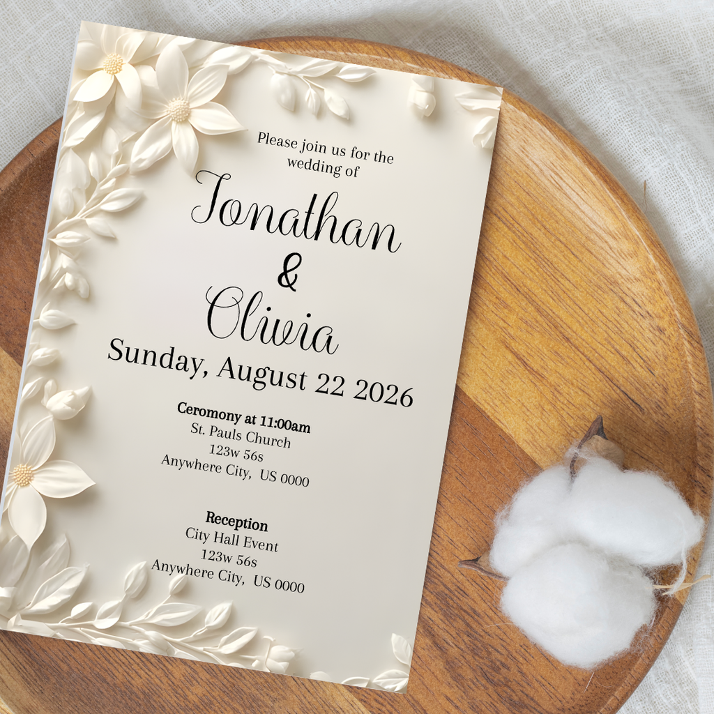 Editable Ivory Floral Wedding Invitation | Elegant Cream Wedding Invite