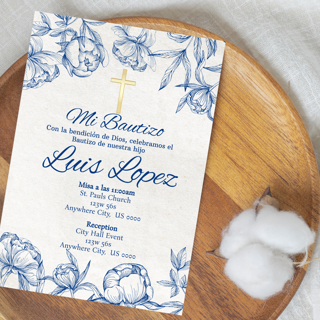 Blue Bautizo Cardstock Invites